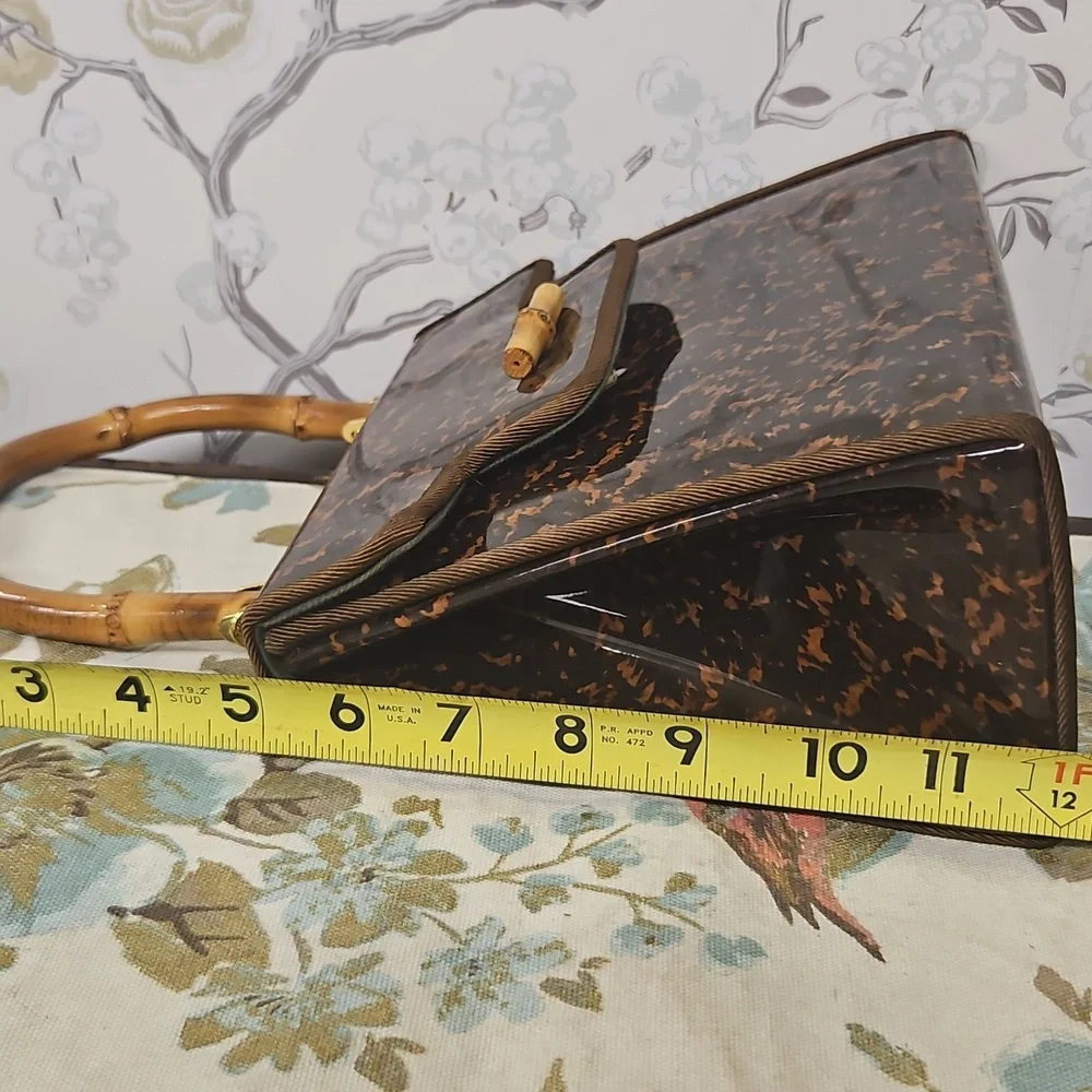 Chic Brown Patterned Satchel with Bamboo Handle - Picture 9 of 11